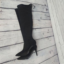Load image into Gallery viewer, Aldo Size 9 Asteille Over-the-Knee Suede Boots-Mid Night Black