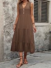Load image into Gallery viewer, Dress - Decorative Button Notched Sleeveless Dress
