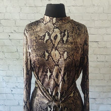 Load image into Gallery viewer, Size Large Mock Neck Reptile Print Dress with 2 Side Splits