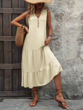 Load image into Gallery viewer, Dress - Decorative Button Notched Sleeveless Dress

