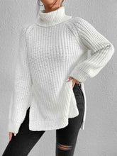 Load image into Gallery viewer, Top - Rib-Knit Slit Turtleneck - 12 Color Options