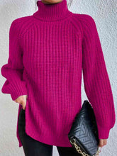 Load image into Gallery viewer, Top - Rib-Knit Slit Turtleneck - 12 Color Options