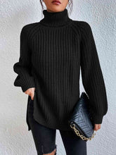 Load image into Gallery viewer, Top - Rib-Knit Slit Turtleneck - 12 Color Options