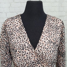 Load image into Gallery viewer, Express Leopard Pink Print Faux Wrap Peplum Blouse- L