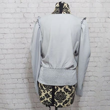 Load image into Gallery viewer, Express Solid Puff Sleeve Puritan Gray V-Neck Blouse- XL