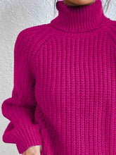 Load image into Gallery viewer, Top - Rib-Knit Slit Turtleneck - 12 Color Options