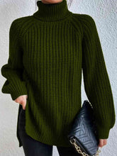 Load image into Gallery viewer, Top - Rib-Knit Slit Turtleneck - 12 Color Options