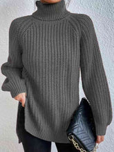 Load image into Gallery viewer, Top - Rib-Knit Slit Turtleneck - 12 Color Options