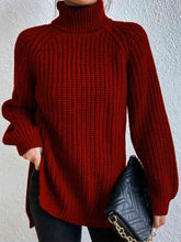 Load image into Gallery viewer, Top - Rib-Knit Slit Turtleneck - 12 Color Options