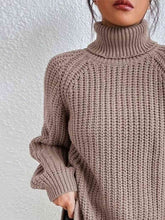 Load image into Gallery viewer, Top - Rib-Knit Slit Turtleneck - 12 Color Options