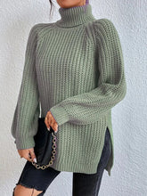 Load image into Gallery viewer, Top - Rib-Knit Slit Turtleneck - 12 Color Options