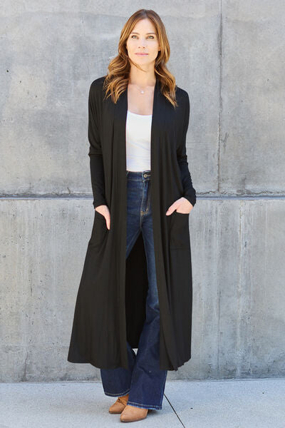 Top - Open Front Long Sleeve Maxi Cardigan - 5 Color Options