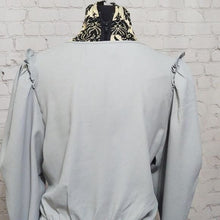 Load image into Gallery viewer, Express Solid Puff Sleeve Puritan Gray V-Neck Blouse- XL