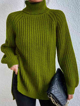 Load image into Gallery viewer, Top - Rib-Knit Slit Turtleneck - 12 Color Options