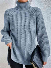 Load image into Gallery viewer, Top - Rib-Knit Slit Turtleneck - 12 Color Options