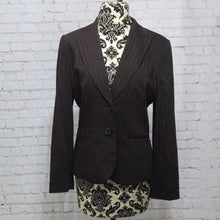 Load image into Gallery viewer, Ann Taylor Size 6 Brown and Light Blue Pinstripe Blazer