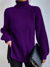 Load image into Gallery viewer, Top - Rib-Knit Slit Turtleneck - 12 Color Options