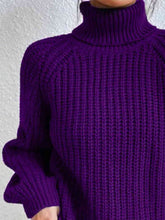 Load image into Gallery viewer, Top - Rib-Knit Slit Turtleneck - 12 Color Options
