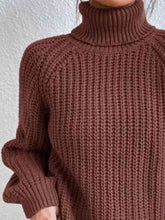 Load image into Gallery viewer, Top - Rib-Knit Slit Turtleneck - 12 Color Options