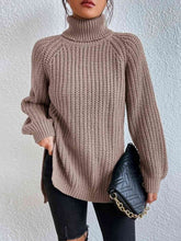 Load image into Gallery viewer, Top - Rib-Knit Slit Turtleneck - 12 Color Options