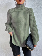 Load image into Gallery viewer, Top - Rib-Knit Slit Turtleneck - 12 Color Options