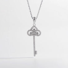 Load image into Gallery viewer, Jewelry - Sterling Silver Inlaid Zircon Key Shape Necklace
