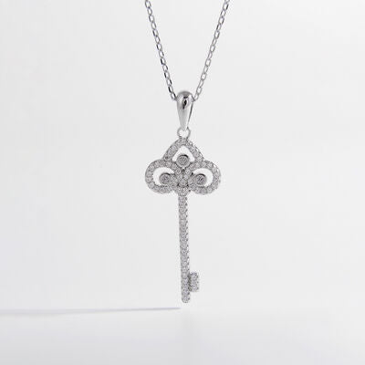 Jewelry - Sterling Silver Inlaid Zircon Key Shape Necklace