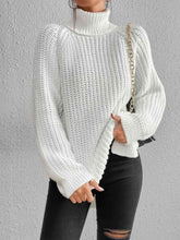 Load image into Gallery viewer, Top - Rib-Knit Slit Turtleneck - 12 Color Options