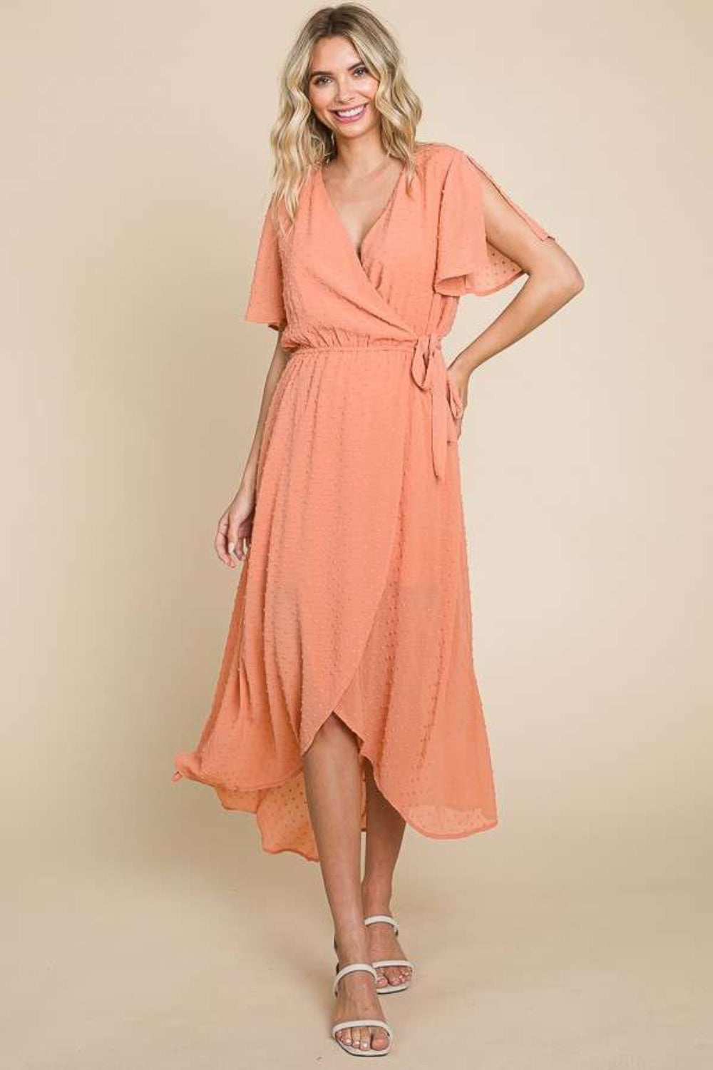 Dress - Culture Code Swiss Dot Tied Short Sleeve Dress
