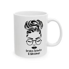 Load image into Gallery viewer, Brains, Beauty and Blessings Ceramic Mug, (11oz, 15oz)
