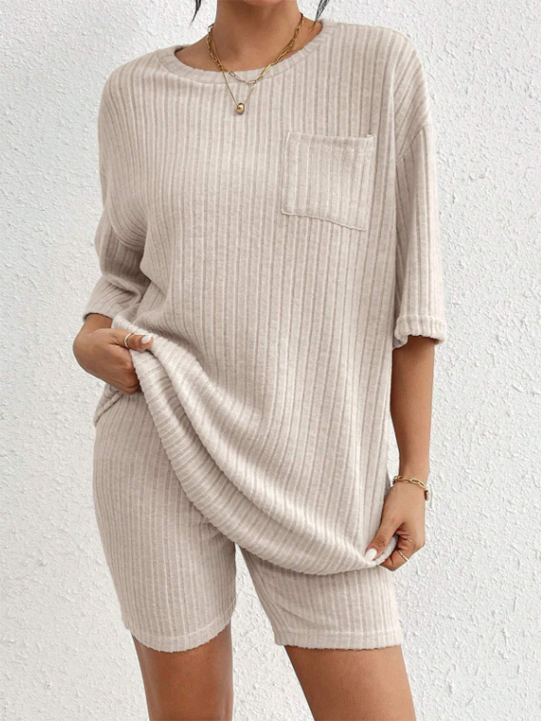 Set- BBPro Ribbed Round Neck Shorts Set
