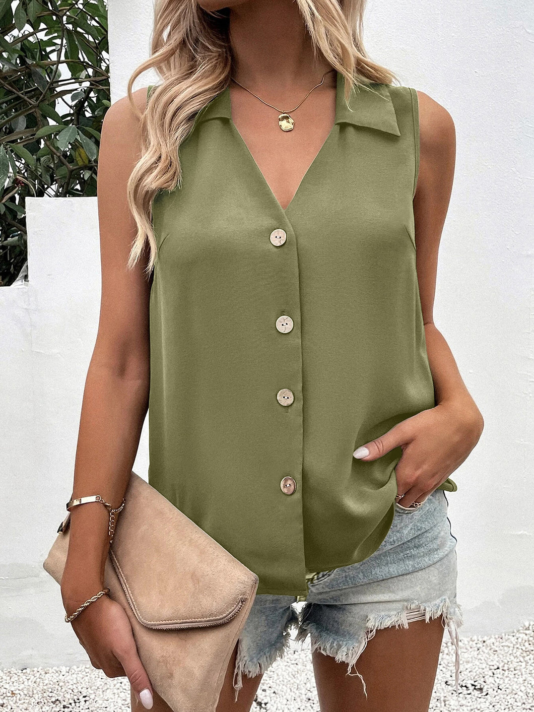 Top - BBPro Johnny Collar Button Up Tank