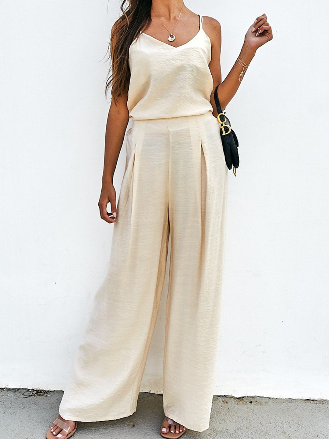 Set- BBPro Spaghetti Strap Wide Leg Pants Set