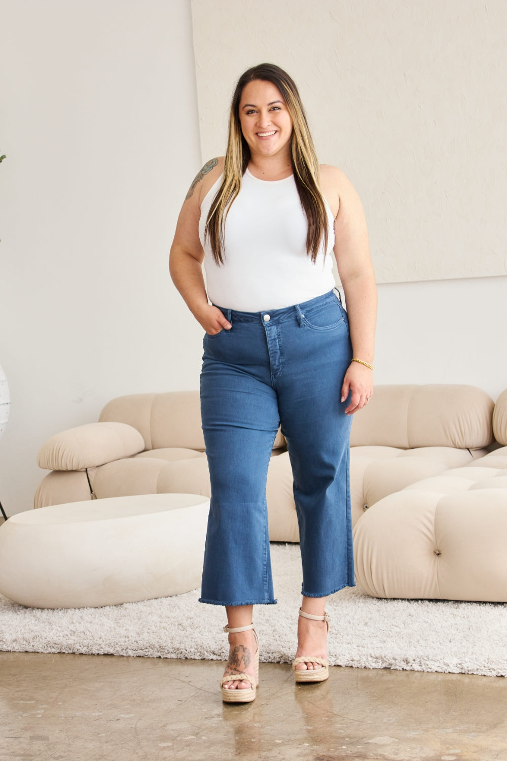 Jeans/Pants - RFM Chloe High Waist Raw Hem Jeans - Blue Slate