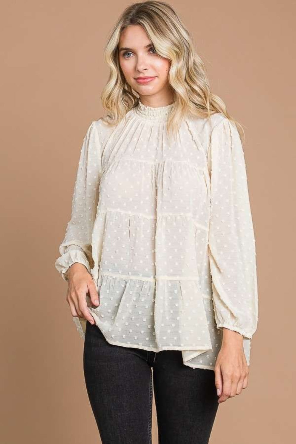 Top - Culture Code Swiss Dot Mock Neck Blouse