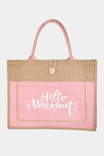 Load image into Gallery viewer, Bag - Fame Hello Weekend Burlap Tote Bag
