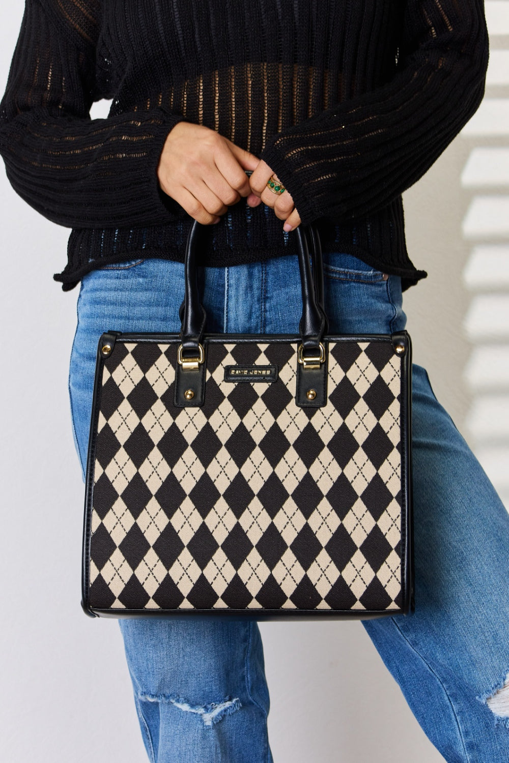 Bag - David Jones Argyle Pattern PU Leather Handbag