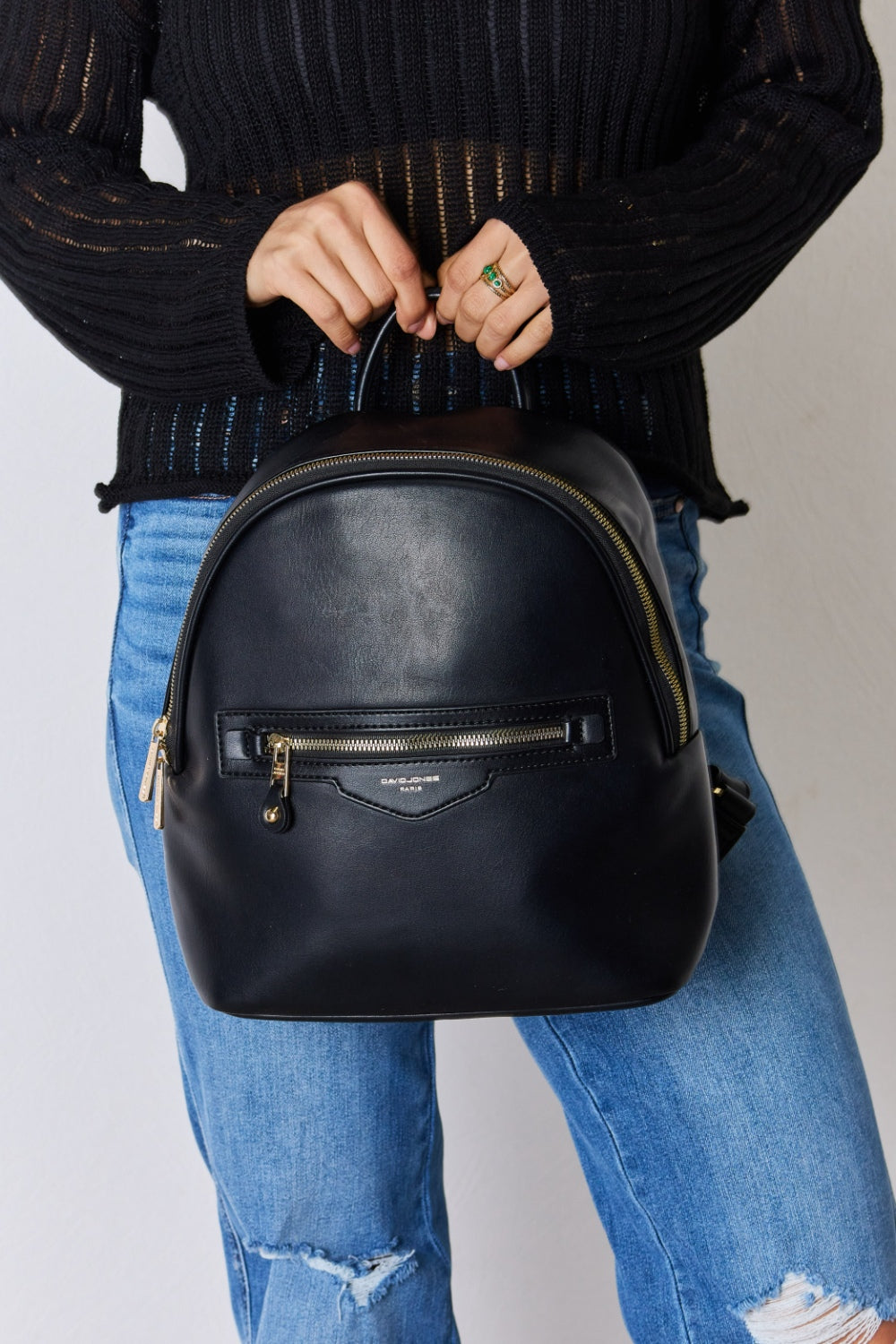 Bag - David Jones PU Leather Backpack - Black