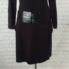 Load image into Gallery viewer, New York &amp; Company Size Medium Black Belted Sweater Dress
