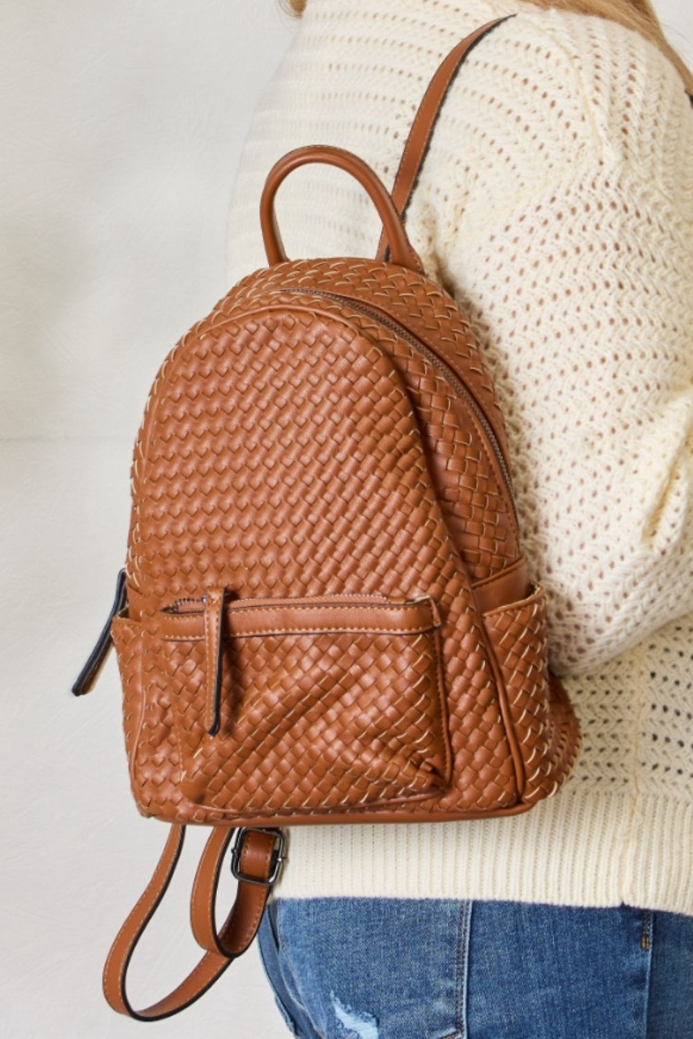 Bag - SHOMICO PU Leather Woven Backpack - Medium