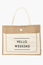 Load image into Gallery viewer, Bag - Fame Hello Weekend Burlap Tote Bag

