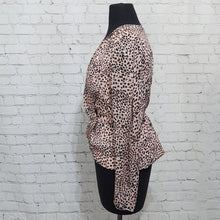 Load image into Gallery viewer, Express Leopard Pink Print Faux Wrap Peplum Blouse- L

