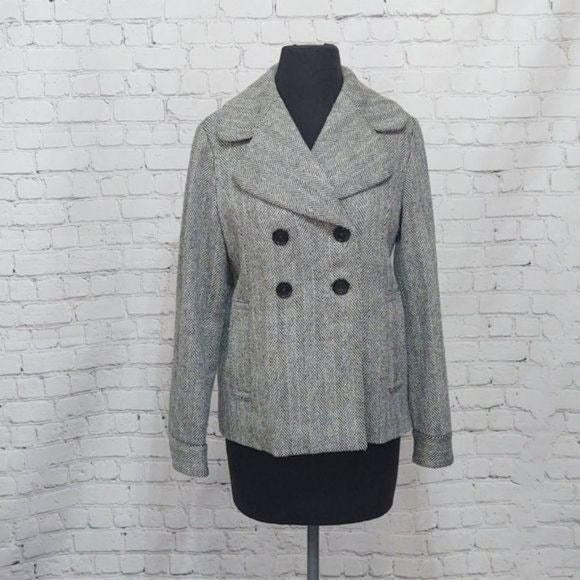 Banana Republic Black and White Herringbone Tweed Coat