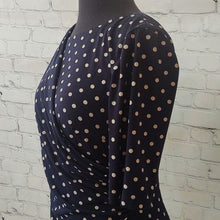 Load image into Gallery viewer, Connected Apparel Size 10 Navy Blue Polka Dot Wrap Dress
