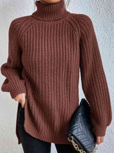 Load image into Gallery viewer, Top - Rib-Knit Slit Turtleneck - 12 Color Options
