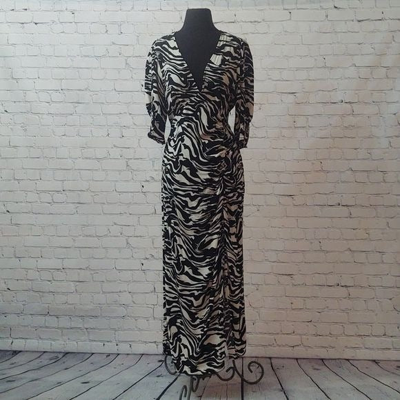 H&M V-Neck Side Split Black & White Size L Maxi Dress