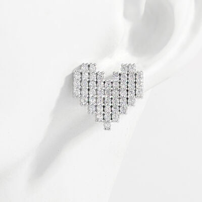 Jewelry - Sterling Silver Inlaid Zircon Heart Stud Earrings