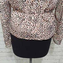 Load image into Gallery viewer, Express Leopard Pink Print Faux Wrap Peplum Blouse- L
