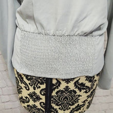 Load image into Gallery viewer, Express Solid Puff Sleeve Puritan Gray V-Neck Blouse- XL
