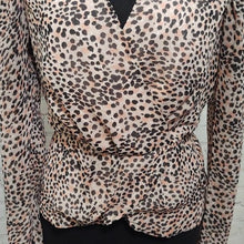 Load image into Gallery viewer, Express Leopard Pink Print Faux Wrap Peplum Blouse- L
